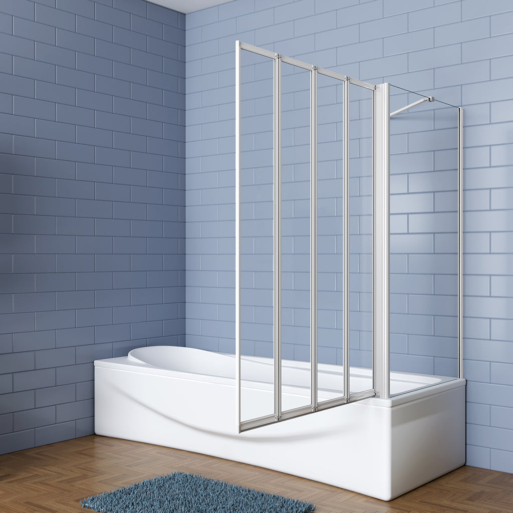 Badewannenaufsatz mit Seitenwand 4 teilig Faltbar Duschabtrennung Duschwand für Badewanne 4mm Glas 90+75 H.140 cm