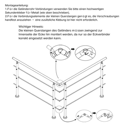 Edelstahl 304 V2A Geländer Verbinderset für universelle Verbindung mehrerer Geländer