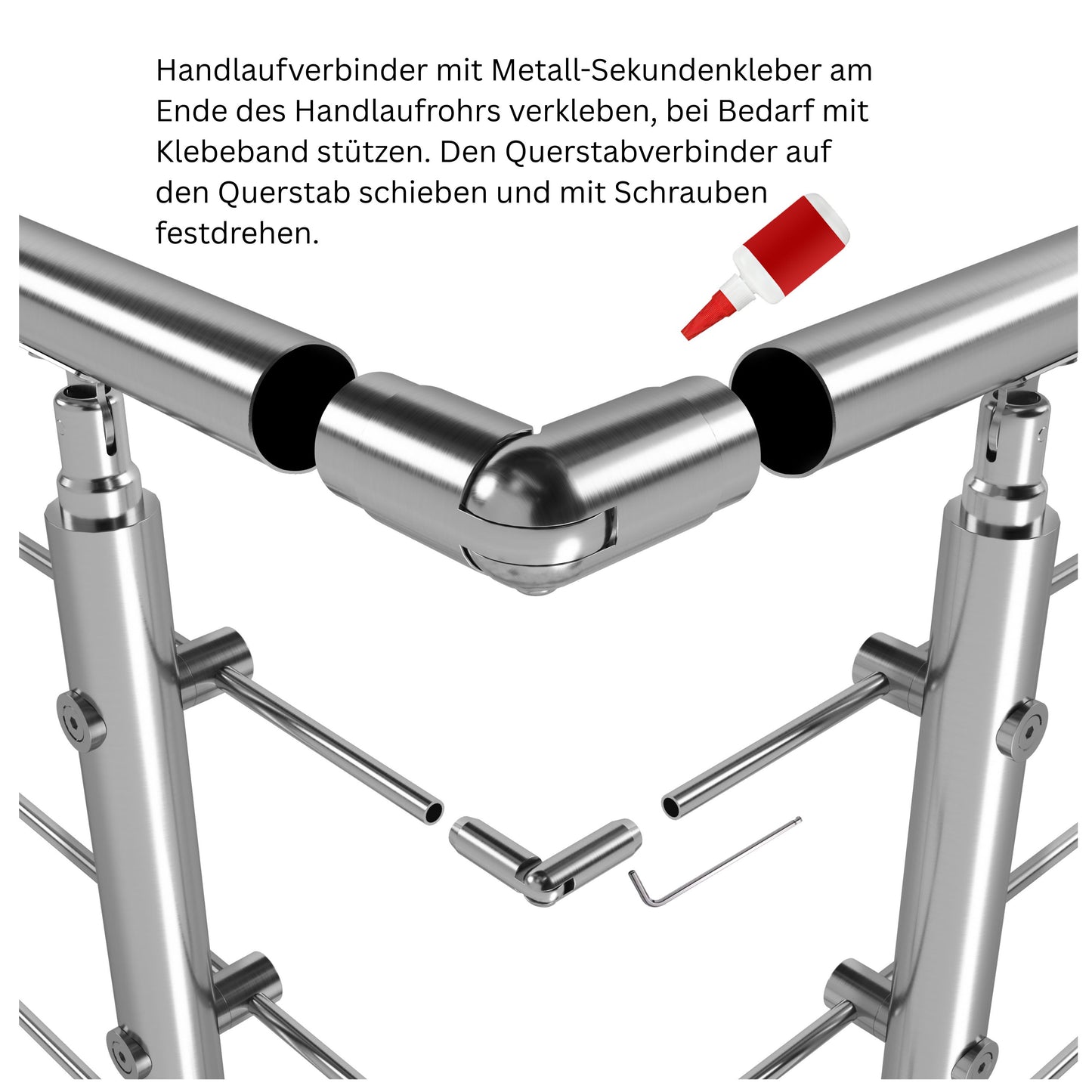 Edelstahl 304 V2A Geländer Verbinderset für universelle Verbindung mehrerer Geländer
