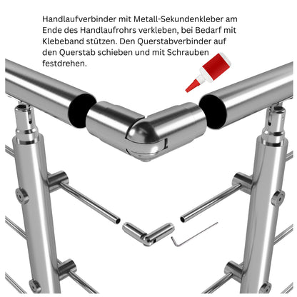 Edelstahl 304 V2A Geländer Verbinderset für universelle Verbindung mehrerer Geländer