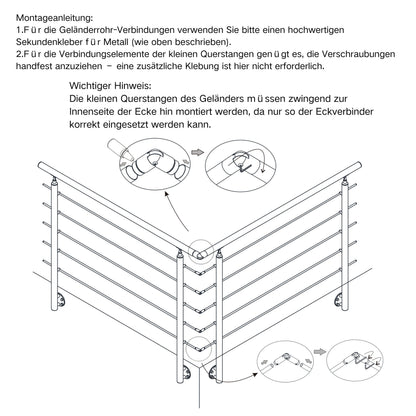 Edelstahl 304 V2A Geländer Verbinderset für universelle Verbindung mehrerer Geländer
