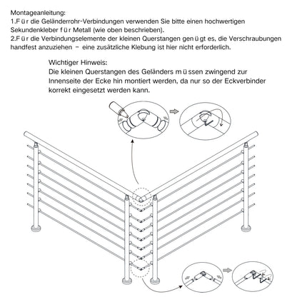 Edelstahl 304 V2A Geländer Verbinderset für universelle Verbindung mehrerer Geländer