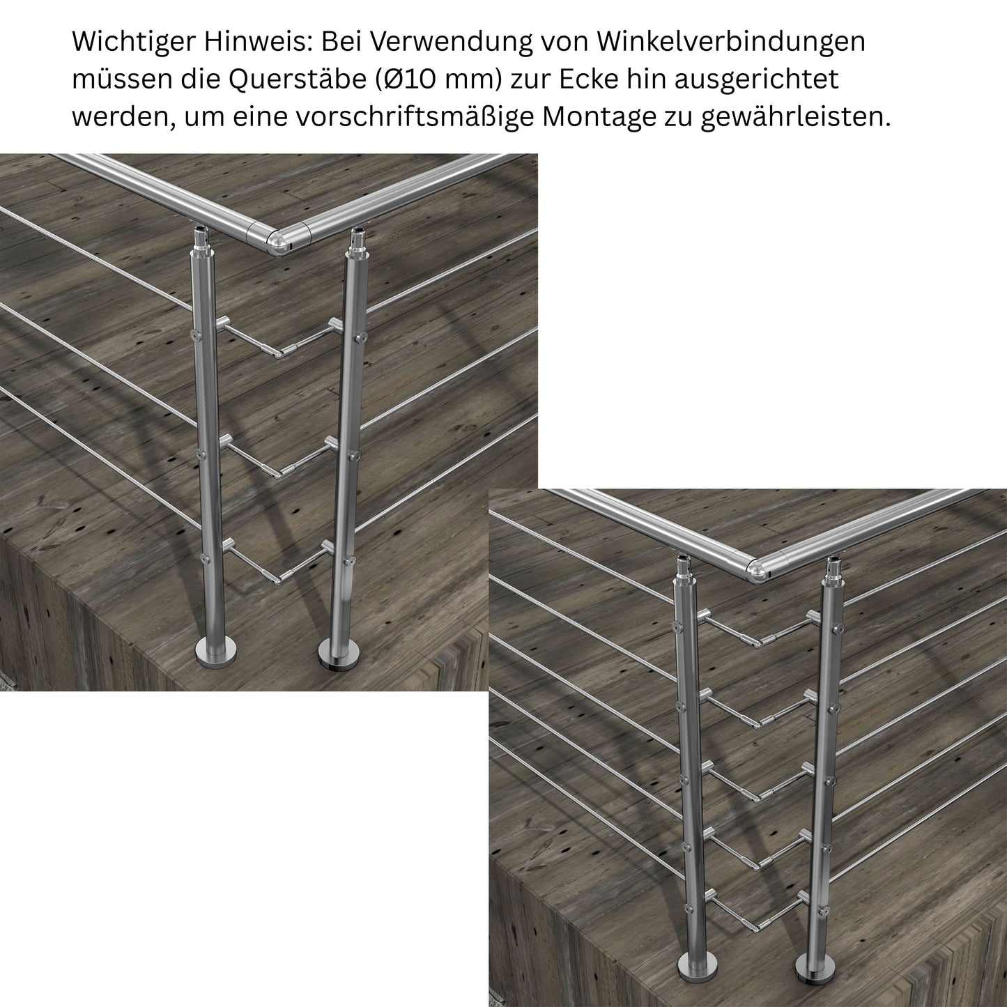 Edelstahl 304 V2A Geländer Verbinderset für universelle Verbindung mehrerer Geländer