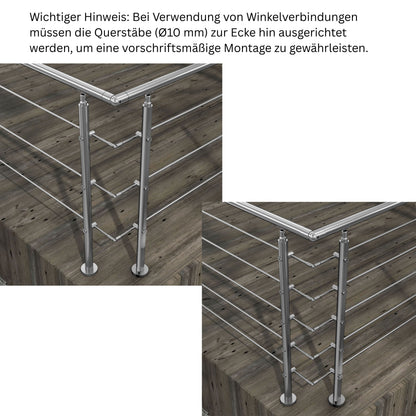 Edelstahl 304 V2A Geländer Verbinderset für universelle Verbindung mehrerer Geländer