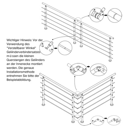 Edelstahl 304 V2A Geländer Verbinderset für universelle Verbindung mehrerer Geländer