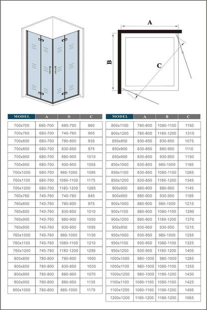 AICA Eckdusche 195cm Gold | Falttür Duschkabine Nano-Glas | 6mm ESG Duschabtrennung mit Eckeinstieg & Hebe-Senk-Funktion