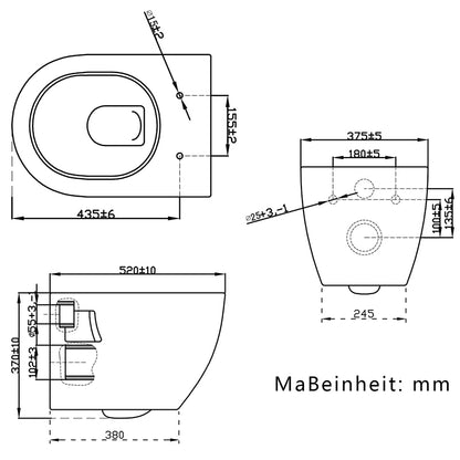 Design Hänge Wand WC Toilette mit Absenkautomatik 520x375xH.370 mm