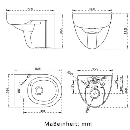 Wand-Tiefspül-WC Wandhängende Toilette Wandhängende Toilette 525 x 360 x H.365mm