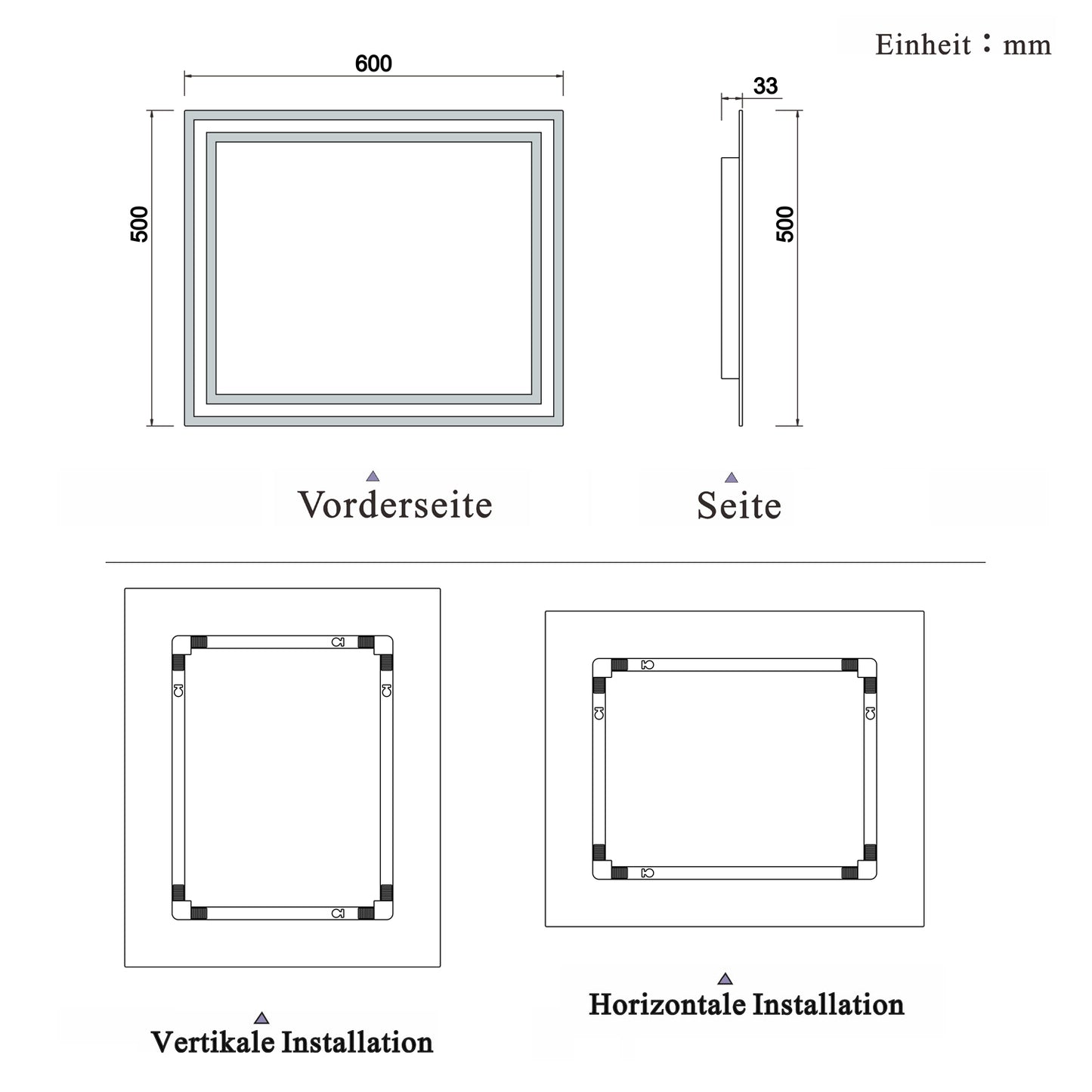 Badspiegel mit Beleuchtung 60x50cm Badezimmerspiegel Lichtspiegel LED Wandspiegel mit Wandschalter Beschlagfrei Kaltweiß,IP44