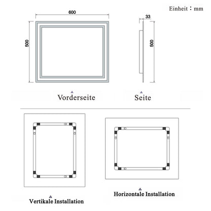 Badspiegel mit Beleuchtung 60x50cm Badezimmerspiegel Lichtspiegel LED Wandspiegel mit Wandschalter Beschlagfrei Kaltweiß,IP44