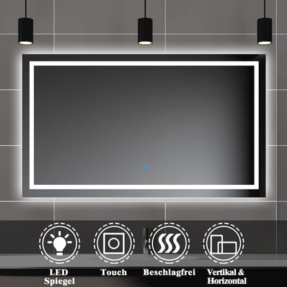 Badspiegel mit Beleuchtung,140x70cm LED Wandspiegel mit Touch-Schalter,Beschlagfrei,Badezimmerspiegel mit Kaltweiß,IP44
