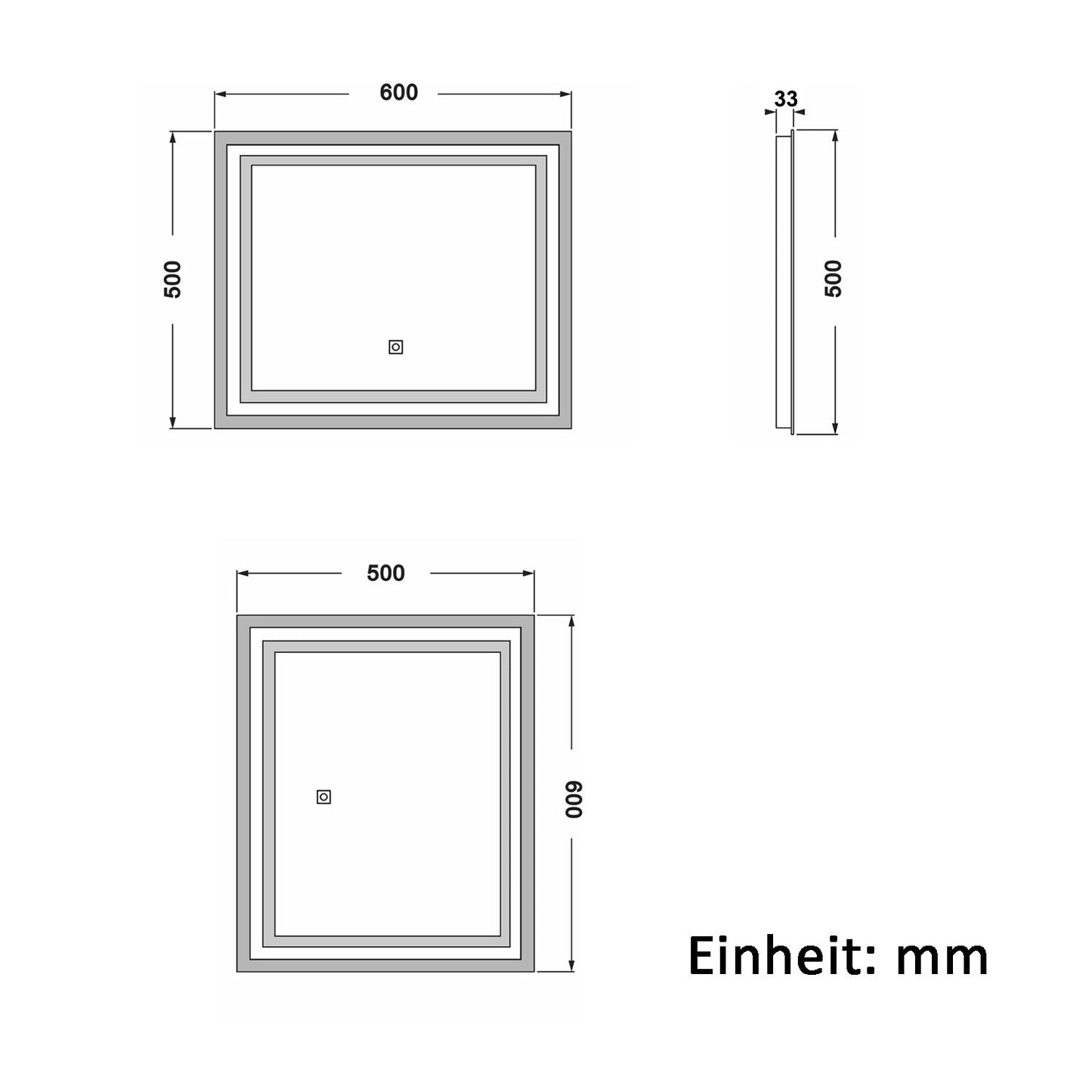 Badspiegel mit Beleuchtung 60x50cm Badezimmerspiegel Lichtspiegel LED Wandspiegel mit Wandschalter/Touchschalter Beschlagfrei 3 Lichtfarbe 2700-6500K Dimmbar,IP44