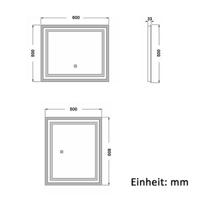 Badspiegel mit Beleuchtung 60x50cm Badezimmerspiegel Lichtspiegel LED Wandspiegel mit Wandschalter/Touchschalter Beschlagfrei 3 Lichtfarbe 2700-6500K Dimmbar,IP44