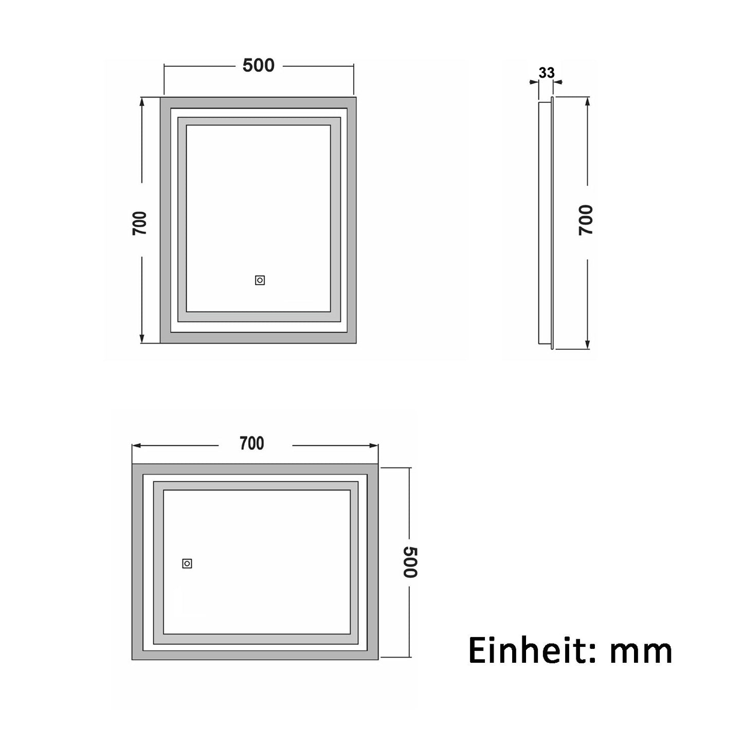 Badspiegel mit Beleuchtung 50x70cm Badezimmerspiegel Lichtspiegel LED Wandspiegel mit Wandschalter/Touchschalter Beschlagfrei 3 Lichtfarbe 2700-6500K Dimmbar,IP44