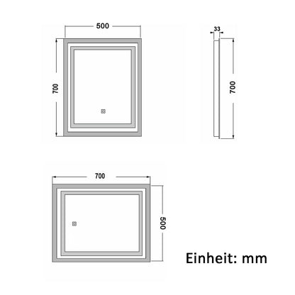 Badspiegel mit Beleuchtung 50x70cm Badezimmerspiegel Lichtspiegel LED Wandspiegel mit Wandschalter/Touchschalter Beschlagfrei 3 Lichtfarbe 2700-6500K Dimmbar,IP44