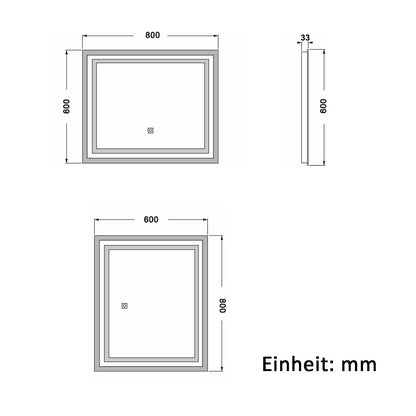 Badspiegel mit Beleuchtung 80x60cm Badezimmerspiegel Lichtspiegel LED Wandspiegel mit Wandschalter/Touchschalter Beschlagfrei 3 Lichtfarbe 2700-6500K Dimmbar,IP44