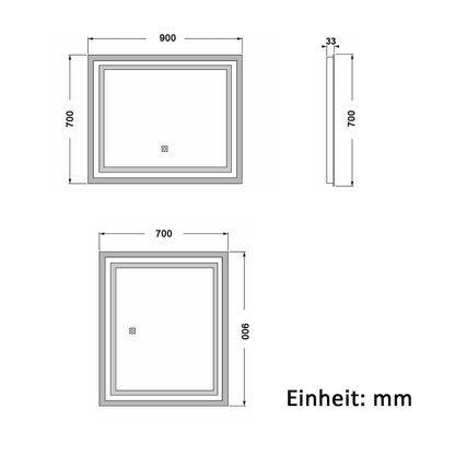 Badspiegel mit Beleuchtung 90x70cm Badezimmerspiegel Lichtspiegel LED Wandspiegel mit Wandschalter/Touchschalter Beschlagfrei 3 Lichtfarbe 2700-6500K Dimmbar,IP44