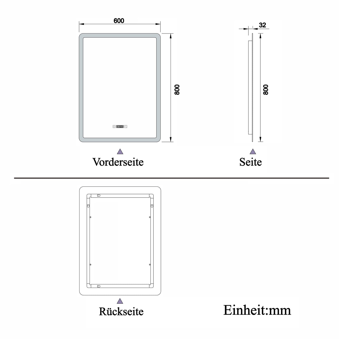 60x80cm LED Badspiegel mit Uhr,Touch,Beschlagfrei,Badspiegel mit Beleuchtung,Badezimmerspiegel mit 3 Lichtfarbe 2700-6500K Dimmbar,IP44