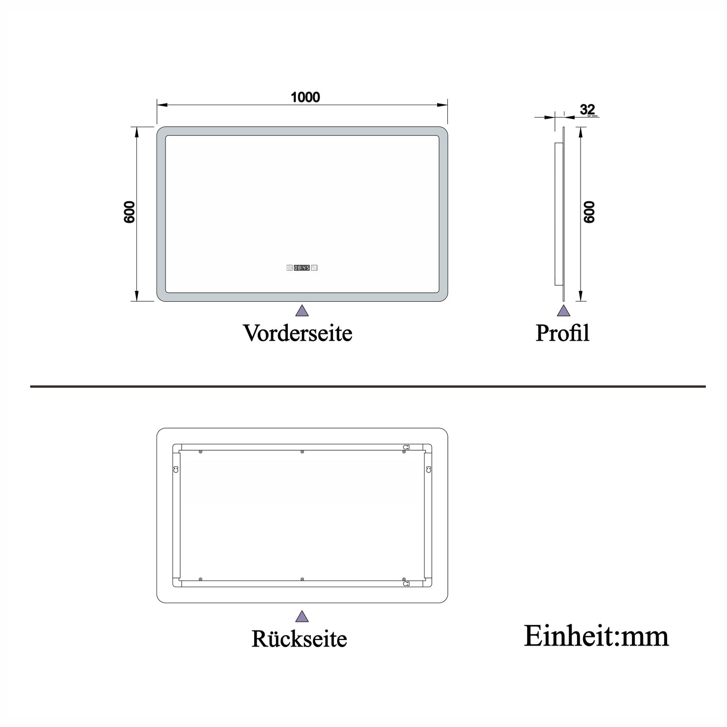 100x60cm LED Badspiegel mit Uhr,Touch-Schalter,Badspiegel mit Beleuchtung,Beschlagfrei,Badezimmerspiegel mit 3 Lichtfarbe 2700-6500K Dimmbar,IP44