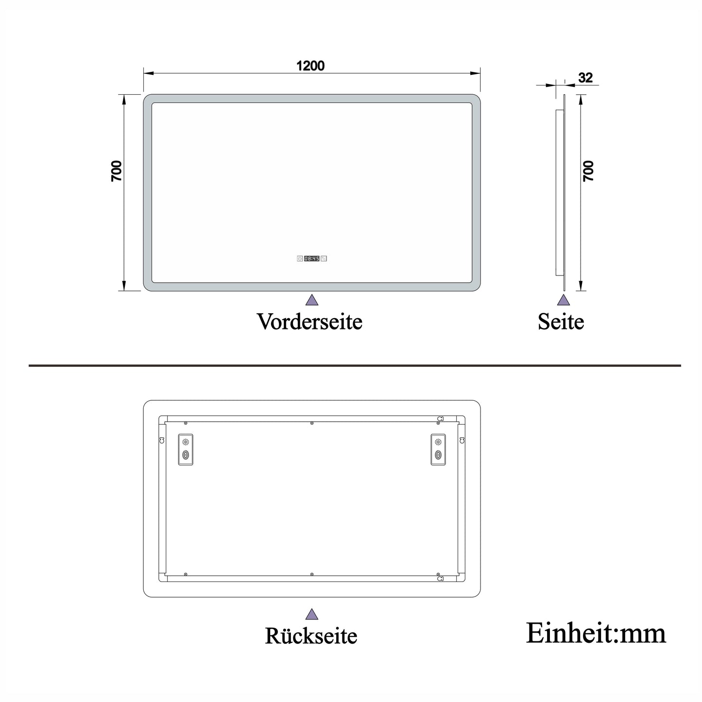 120x70cm LED Badspiegel mit Uhr,Touch-Schalter,Badspiegel mit Beleuchtung,Beschlagfrei,Badezimmerspiegel mit 3 Lichtfarbe 2700-6500K Dimmbar,IP44