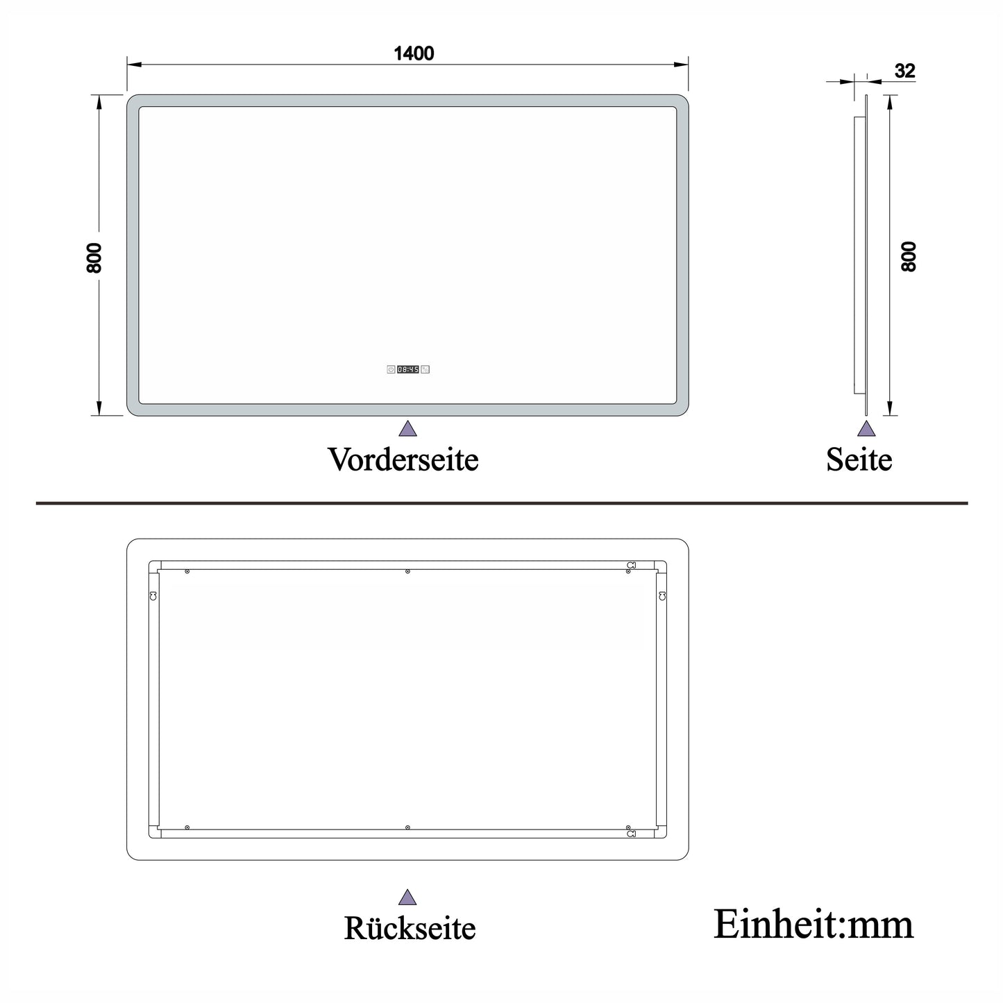 140x80cm LED Badspiegel mit Uhr,Touch-Schalter,Badspiegel mit Beleuchtung,Beschlagfrei,Badezimmerspiegel mit 3 Lichtfarbe 2700-6500K Dimmbar,IP44