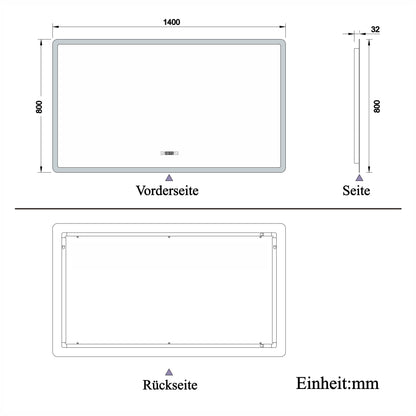 140x80cm LED Badspiegel mit Uhr,Touch-Schalter,Badspiegel mit Beleuchtung,Beschlagfrei,Badezimmerspiegel mit 3 Lichtfarbe 2700-6500K Dimmbar,IP44