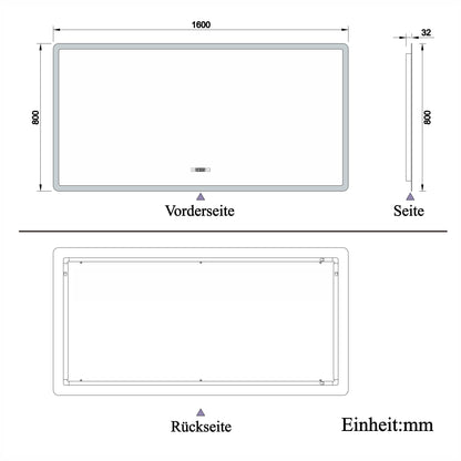 160x80cm LED Badspiegel mit Uhr,Touch-Schalter,Badspiegel mit Beleuchtung,Beschlagfrei,Badezimmerspiegel mit 3 Lichtfarbe 2700-6500K Dimmbar,IP44