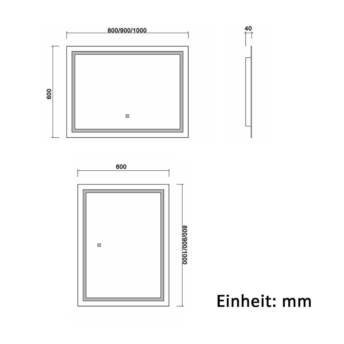 Badspiegel mit Beleuchtung,80x60cm LED Wandspiegel mit Touch-Schalter,Beschlagfrei,Badezimmerspiegel mit Kaltweiß,IP44