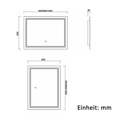 Badspiegel mit Beleuchtung,80x60cm LED Wandspiegel mit Wandschalter/Wandschalter/Touch-Schalter,Beschlagfrei,Badezimmerspiegel mit 3 Lichtfarbe 2700-6500K Dimmbar,IP44