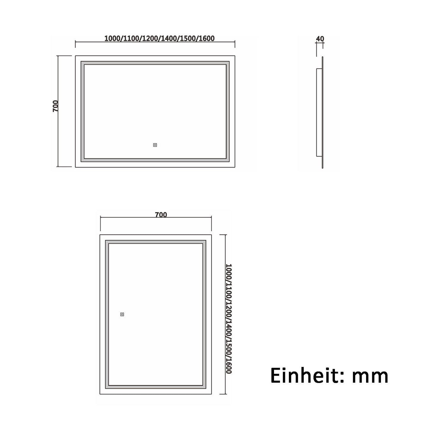 Badspiegel mit Beleuchtung,110x70cm LED Wandspiegel mit Wandschalter/Touch-Schalter,Beschlagfrei,Badezimmerspiegel mit 3 Lichtfarbe 2700-6500K Dimmbar,IP44