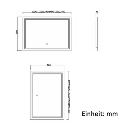 Badspiegel mit Beleuchtung,110x70cm LED Wandspiegel mit Wandschalter/Touch-Schalter,Beschlagfrei,Badezimmerspiegel mit 3 Lichtfarbe 2700-6500K Dimmbar,IP44