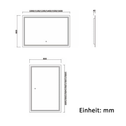 Badspiegel mit Beleuchtung,100x80cm LED Wandspiegel mit Touch-Schalter,Beschlagfrei,Badezimmerspiegel mit Kaltweiß,IP44
