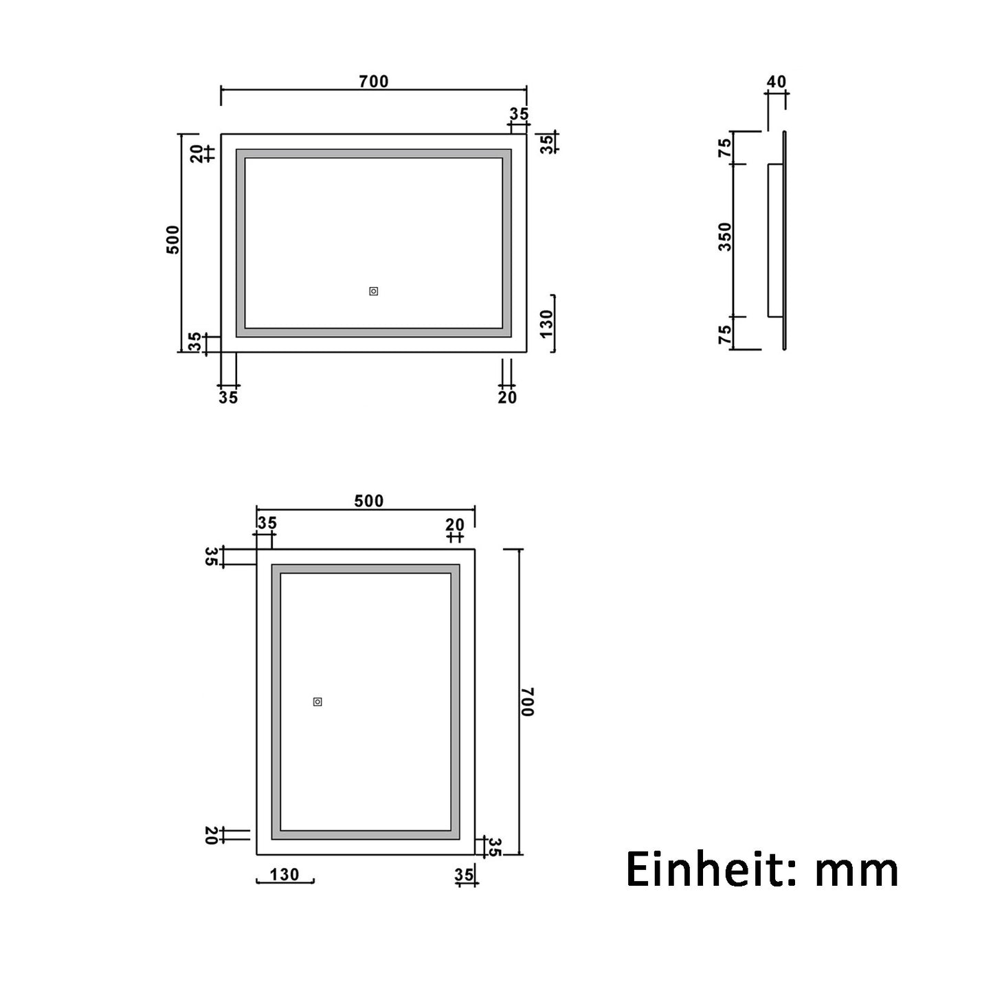 Badspiegel mit Beleuchtung,70x50cm LED Wandspiegel mit Wandschalter/Touch-Schalter,Beschlagfrei,Badezimmerspiegel mit 3 Lichtfarbe 2700-6500K Dimmbar,IP44