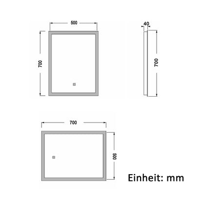 50x70cm LED Badspiegel mit Touch-Schalter,Badspiegel mit Beleuchtung,Beschlagfrei,Badezimmerspiegel mit Kaltweiß,IP44
