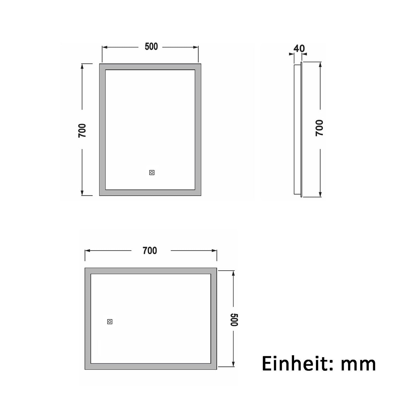 50x70cm LED Badspiegel mit Wandschalter/Touchschalter,Badspiegel mit Beleuchtung,Beschlagfrei,Badezimmerspiegel mit 3 Lichtfarbe 2700-6500K Dimmbar,IP44