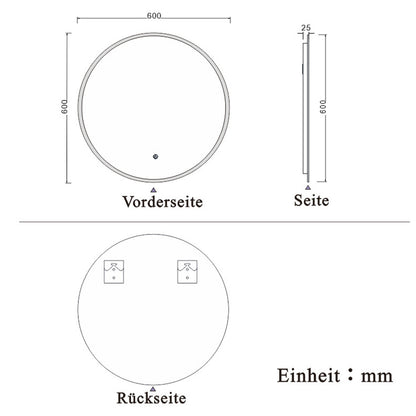 LED Badspiegel Rund 60cm, Runder Wandspiegel mit Touchschalter und Kaltweiß IP44