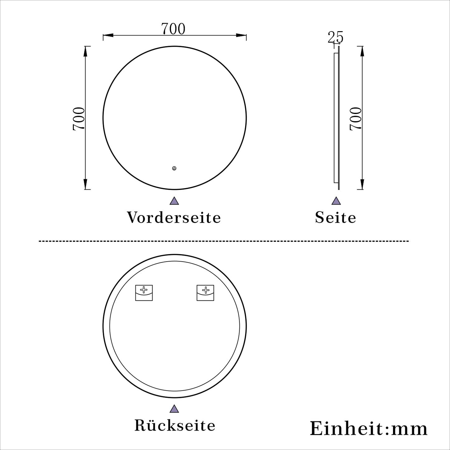 LED Badspiegel Rund 70cm Wand/Touchschalter Beschlagfrei Kaltweiß Dimmbar Badspiegel mit Beleuchtung Badezimmerspiegel Lichtspiegel IP44