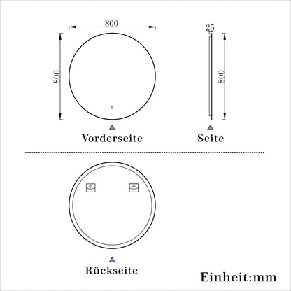 LED Badspiegel Rund 80cm Wand/Touchschalter Beschlagfrei Kaltweiß Dimmbar Badspiegel mit Beleuchtung Badezimmerspiegel Lichtspiegel IP44