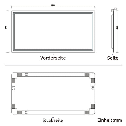 Badspiegel mit Beleuchtung 160x80cm LED Wandspiegel mit Wand-Schalter Beschlagfrei Lichtspiegel Badezimmerspiegel Kaltweiß IP44