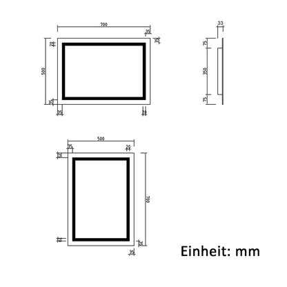 LED Badspiegel mit Beleuchtung Badezimmer Spiegel Kaltweiß mit Beschlagfrei Wandspiegel mit Wandschalter Horizontal und Vertikal