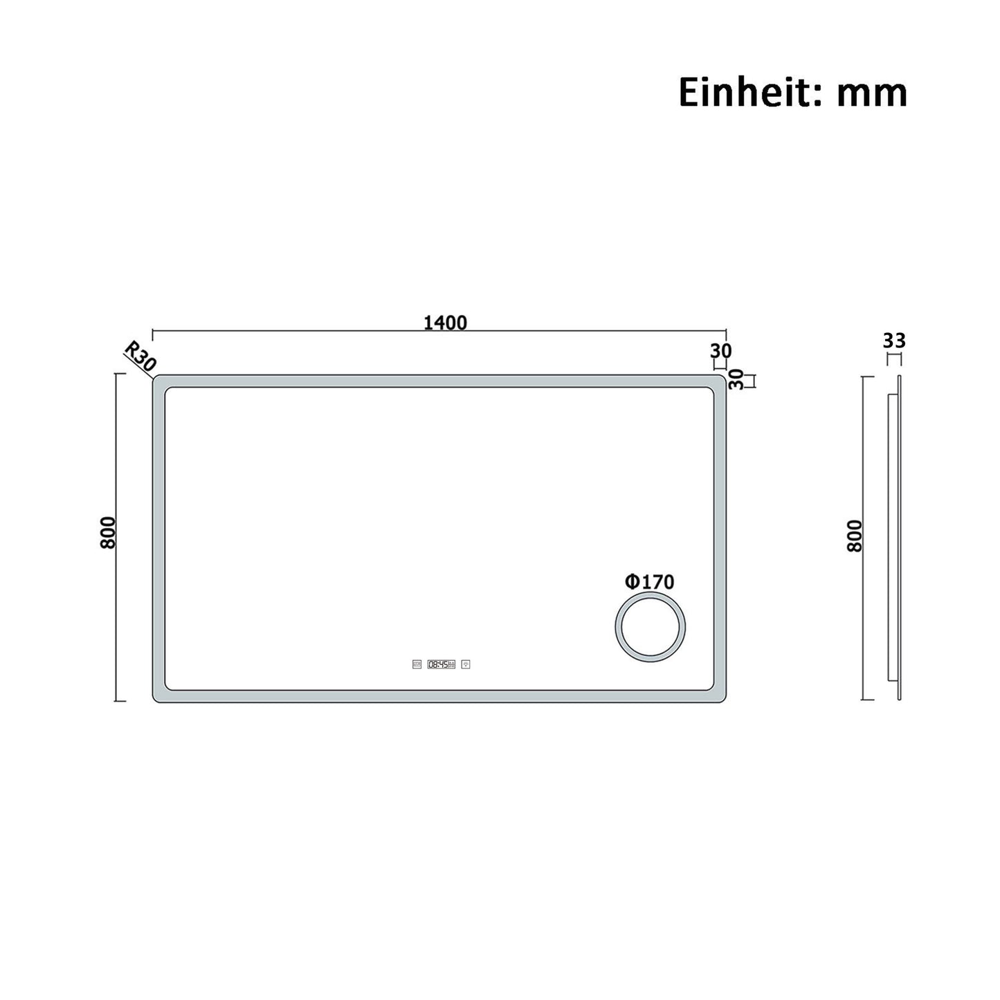 140x80cm LED Badspiegel mit Uhr,Touch und 3x Vergrößernder Kosmetikspiegel,Badspiegel mit Beleuchtung,Beschlagfrei,Badezimmerspiegel mit 3 Lichtfarbe 2700-6500K Dimmbar,IP44