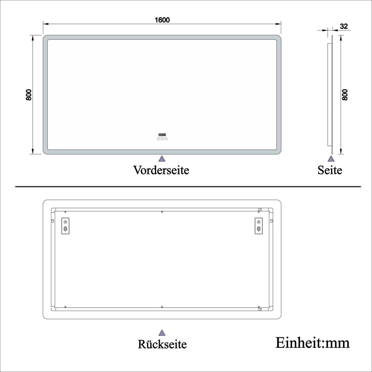 160x80cm LED Badspiegel mit Bluetooth und Uhr,Badspiegel mit Beleuchtung,Touch,Beschlagfrei,Badezimmerspiegel mit 3 Lichtfarbe 2700-6500K Dimmbar,IP44