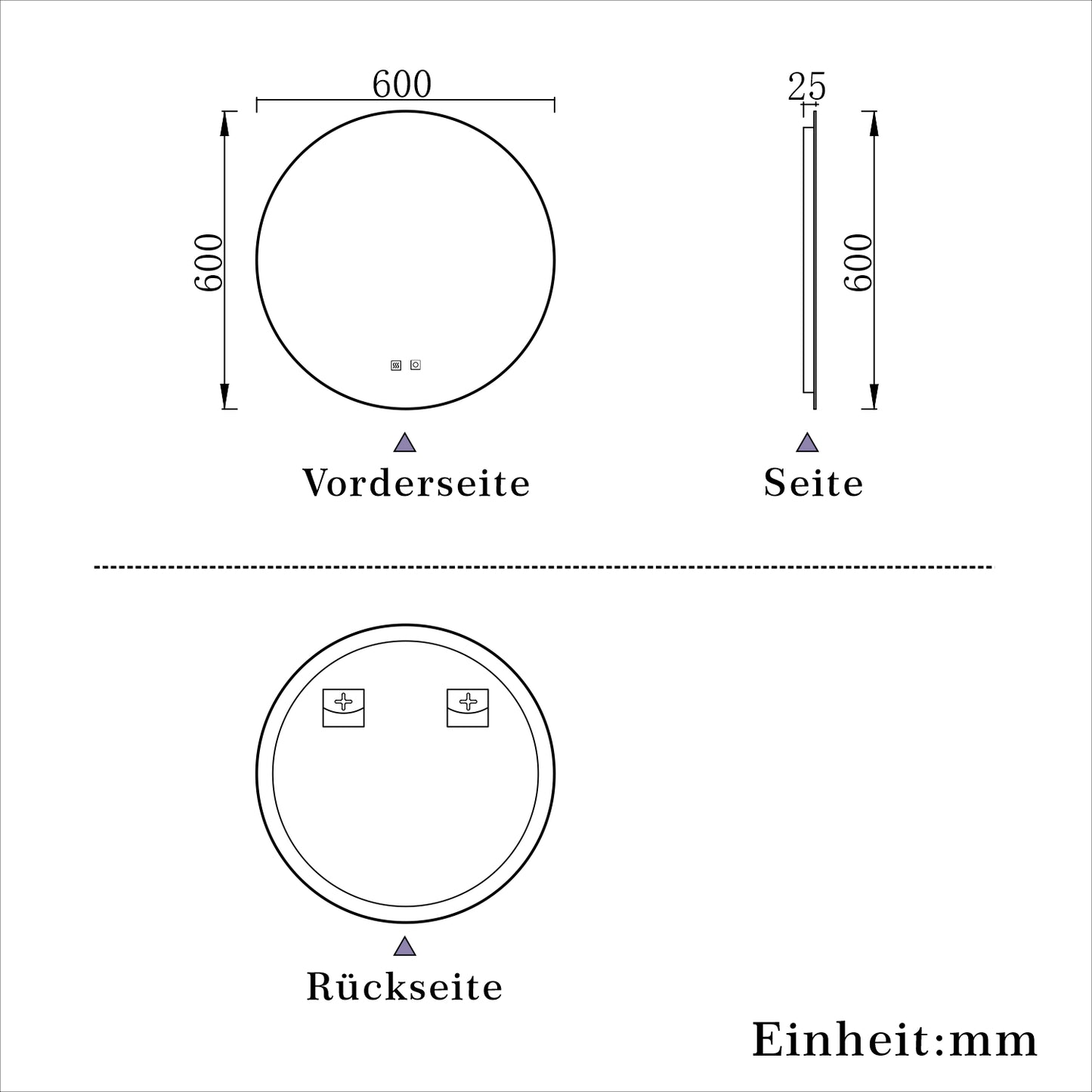 Rund Badspiegel 60cm LED Wandspiegel mit Touch/Wandschalter Beschlagfrei 3 Lichtfarbe+Dimmbar Badezimmerspiegel mit Beleuchtung IP44