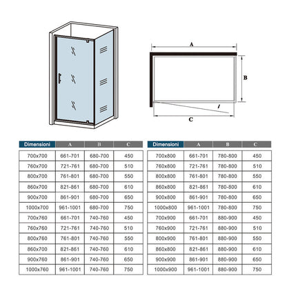185cm Eckdusche mit Drehtür – Duschabtrennung aus ESG Glas im Hochglanz Chrom Design