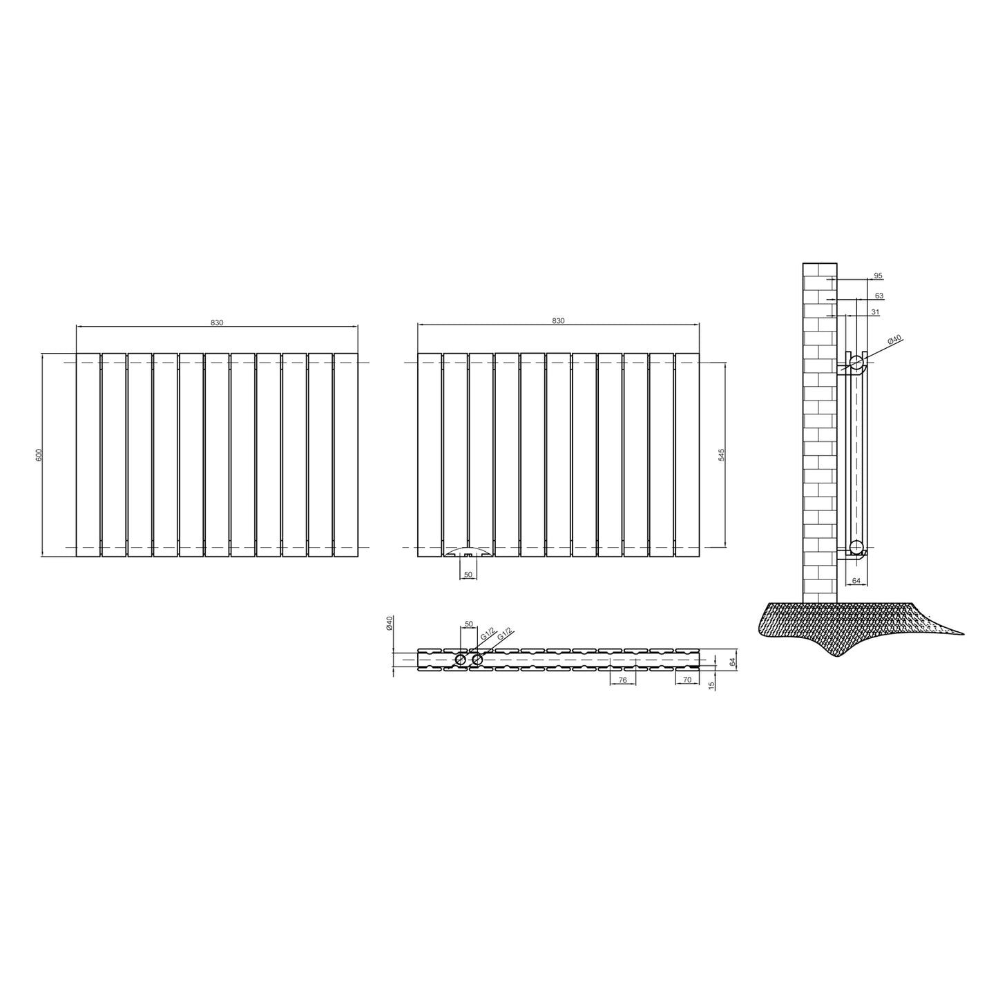 Design heizkörper flach 600x830mm weiss Doppellagig