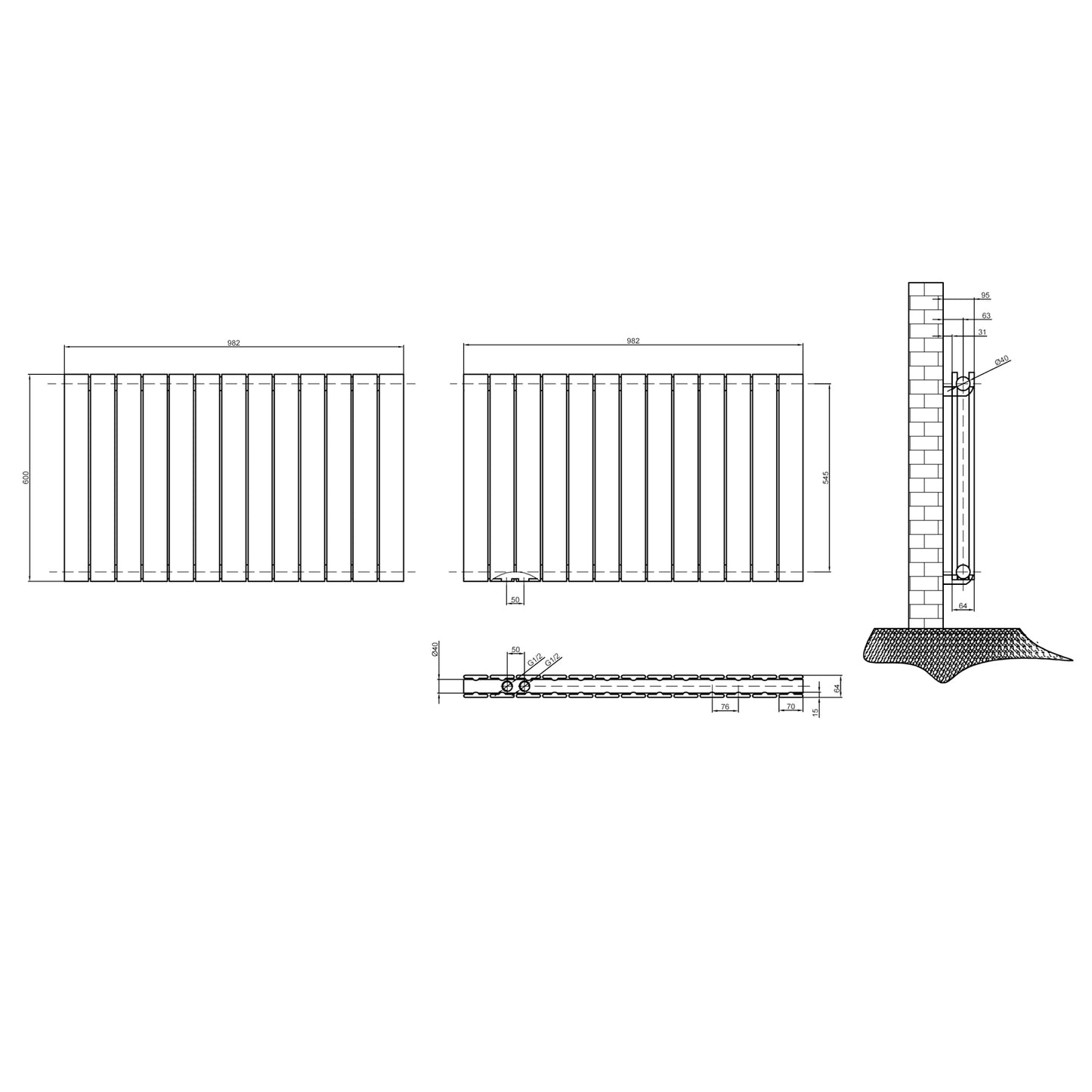 Design heizkörper flach 600x982mm anthrazit Doppellagig