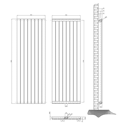 Design heizkörper flach 1800x602mm anthrazit Einlagig