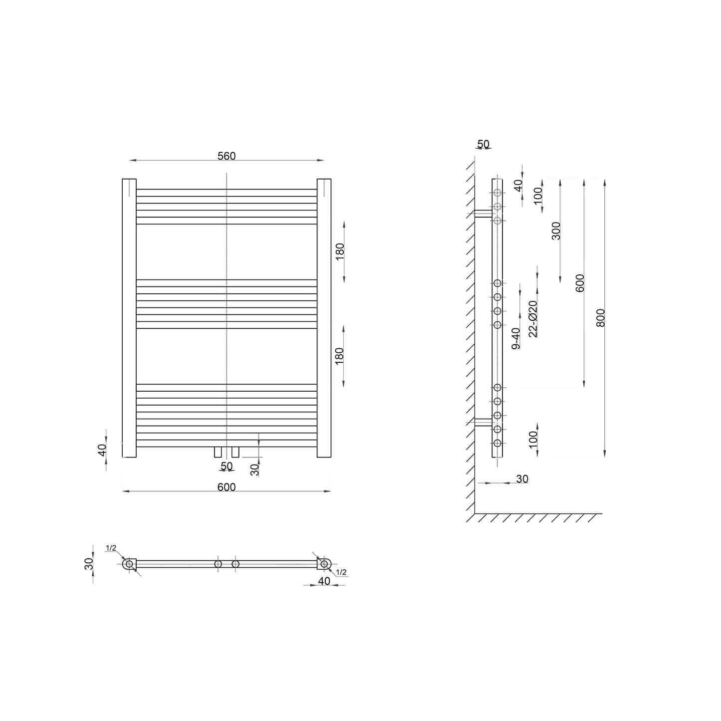 Handtuchheizkörper Heizkörper Badheizkörper 800x600mm weiss