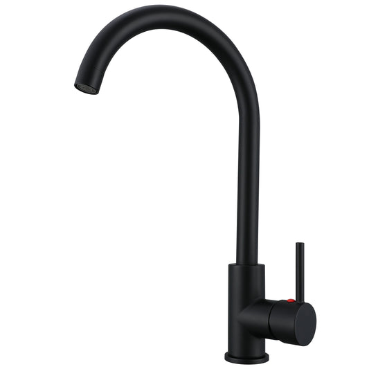 AICA 38cm Hochbogen Küchenarmatur mit Messingkern & 360° schwenkbar Wasserhahn Küche in Chrom & Schwarz Matt