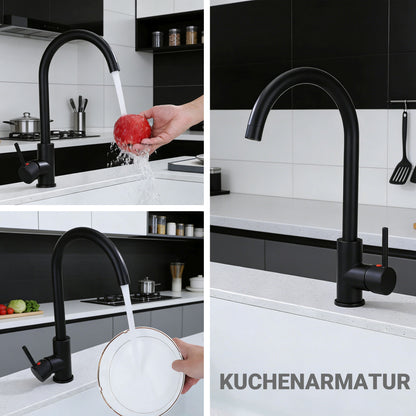 AICA 38cm Hochbogen Küchenarmatur mit Messingkern & 360° schwenkbar Wasserhahn Küche in Chrom & Schwarz Matt